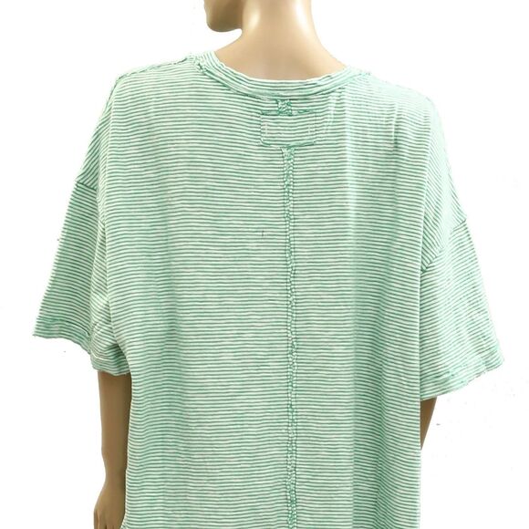 Free People We The Free Embroidered Camp Tee Tunic Top Oversized Stripe L 284402 - Picture 7 of 7